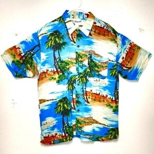 Utility Hawaiian shirt button down short sleeves Size: L